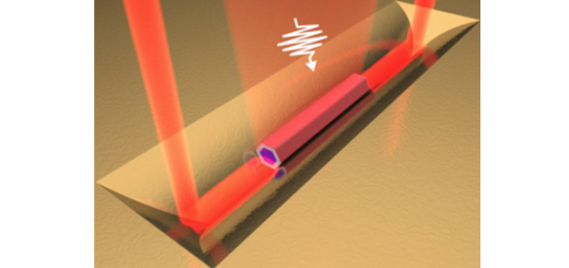 Figure: Schematic illustration of the proposed hybrid plasmonic platform for an on-chip nanolaser source. It consists of a GaAs nanowire positioned inside a 30 microns-long gold V-groove waveguide capable of coupling its lasing emission to the propagating plasmonic modes supported by the structure.